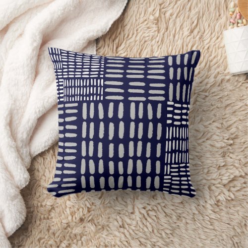 Navy Woven Pattern Print Throw Pillow
