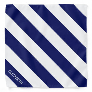 Navy Wt Horizontal Preppy Stripe #2 Name Monogram Bandana