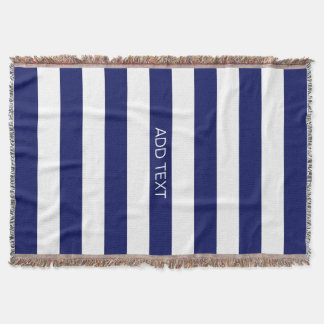 Navy Wt Horizontal Preppy Stripe #2 Name Monogram Throw Blanket