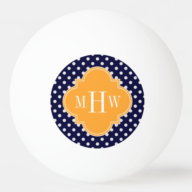Navy Wt Polka Dot Cantaloupe Quatrefoil 3 Monogram Ping-Pong Ball (Front)