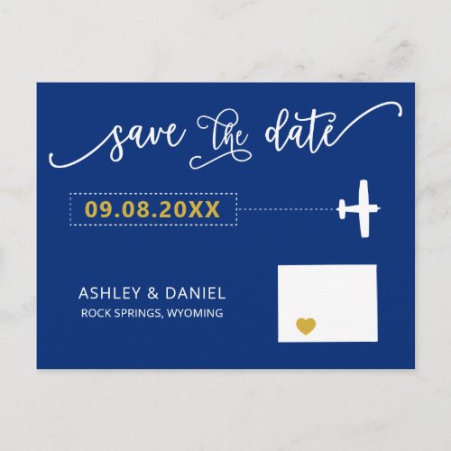 Navy Wyoming Wedding Save the Date Map Postcard