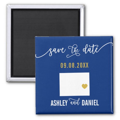 Navy Wyoming Wedding Save the Date State Map Magnet