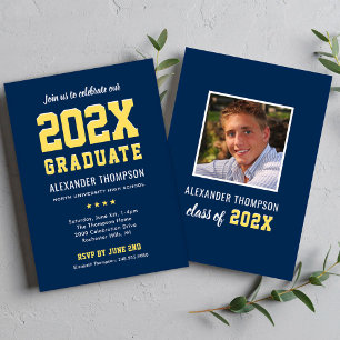 Navy Yellow 2026 Graduate Party Photo Invitation