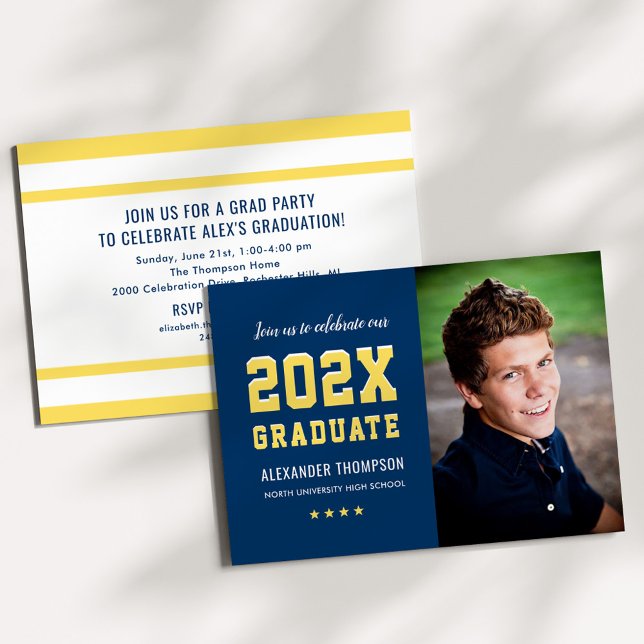 Navy Yellow 2026 Graduate Photo Graduation Party Invitation (Creator Uploaded)