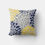 Navy, Yellow And Gray Floral Background Throw Pillow at Zazzle