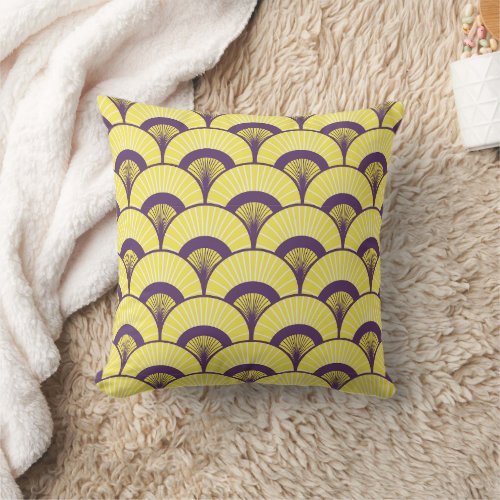 Navy Yellow and Purple Art Deco Ocean Wave pattern Throw Pillow