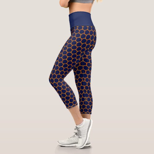 Navy Yellow and Red Pattern Abstract Geometric Capri Leggings