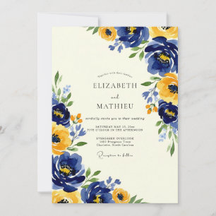 Navy Yellow Artistic Spring Wedding Invitation