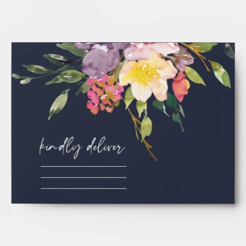 NAVY YELLOW BLUSH BURGUNDY FLORAL BUNCH ADDRESS ENVELOPE