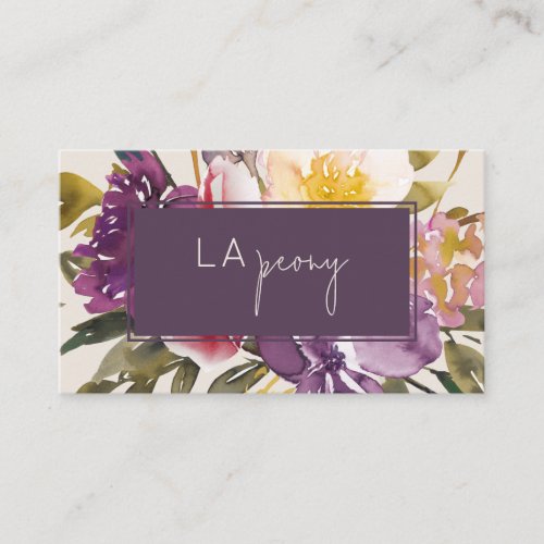 Navy Yellow Blush Burgundy Watercolor Floral  Business Card