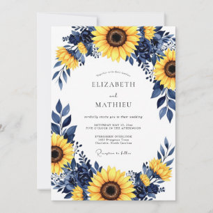 Navy Yellow Bold Sunflower Wedding Invitation