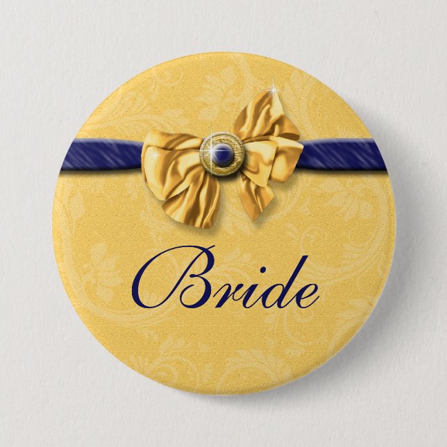 Navy yellow bridal party wedding pinback button (Front)
