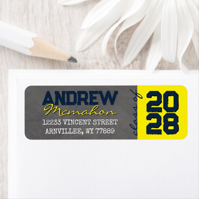 Navy & Yellow Chalkboard Graduation Address Label (Insitu)