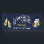 Navy Yellow Cheers And Beers Any Age Birthday Banner<br><div class="desc">Stylish cheers and beers to 50 years typography design in navy blue,  yellow and white,  custom it with your own text,  fun and unique,  great for any age adult birthday party for men,  or beer anniversary party for any occasion.</div>