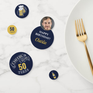 Navy Yellow Cheers And Beers Any Age Birthday Confetti
