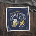 Navy Yellow Cheers And Beers Any Age Birthday Napkins<br><div class="desc">Stylish cheers and beers to 50 years typography design in navy blue,  yellow and white,  custom it with your own text,  fun and unique,  great for any age adult birthday party for men,  or anniversary party for any occasion.</div>