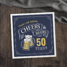Navy Yellow Cheers And Beers Any Age Birthday Napkins