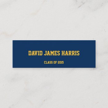 Navy Yellow Collegiate Graduation Insert Name Card by FidesDesign at Zazzle