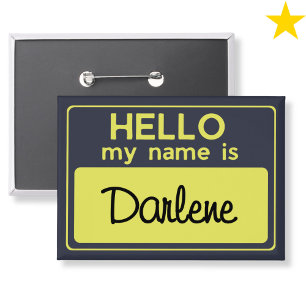 Navy Yellow Custom Name Hello My Name Is Button