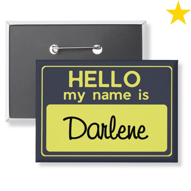 Navy Yellow Custom Name Hello My Name Is Button (Creator Uploaded)