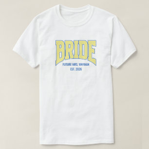 Navy + Yellow Faux Glitter BRIDE Engagement Bridal T-Shirt