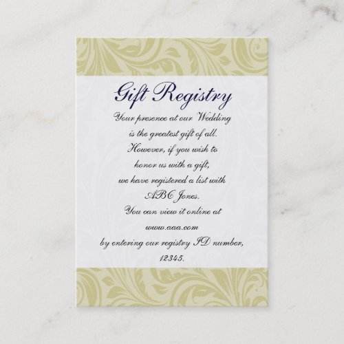 navy blue &amp; yellow damask Gift registry  Cards Business Card Templates