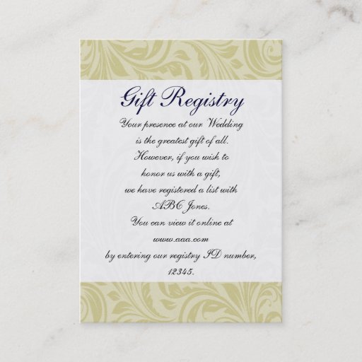 Customizable navy blue &amp; yellow damask Gift registry  Cards Business Card Templates