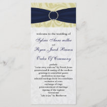 Navy Yellow  FAUX ribbon diamante buckle Wedding Program