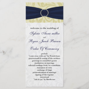 Navy Yellow FAUX ribbon diamante buckle Wedding Program