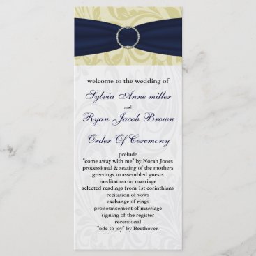 Navy Yellow  FAUX ribbon diamante buckle Wedding Program