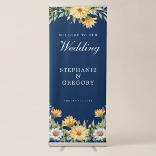 Navy Yellow Floral Welcome Wedding Retractable Banner