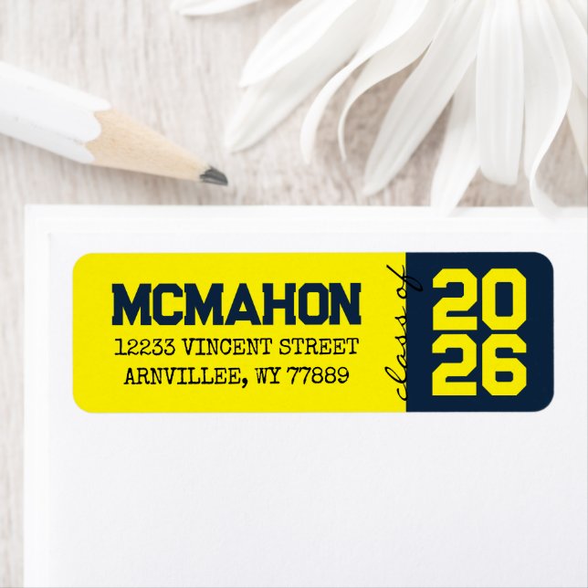 Navy & Yellow Graduation Return Address Labels (Insitu)