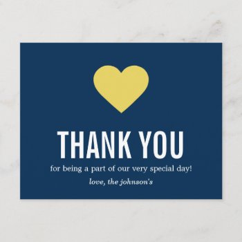Navy & Yellow Heart Design Wedding Thank You Cards by AllyJCat at Zazzle