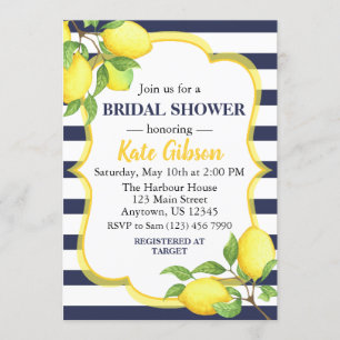 Navy & Yellow Lemon Floral Baby Shower Invitation