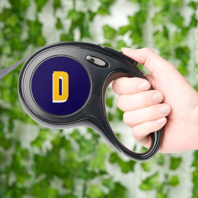 Navy yellow monogrammed retractable pet leash  (Hand)