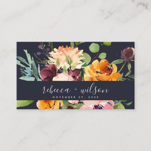 NAVY YELLOW ORANGE FLORAL BUNCH WEDDING THANK YOU BUSINESS CARD