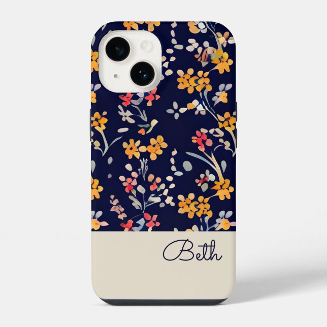 Navy Yellow Personalized Wildflower iPhone Case (Back)