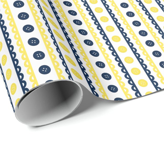 Navy & Yellow Preppy Striped Craft & Sewing Room Wrapping Paper (Roll Corner)