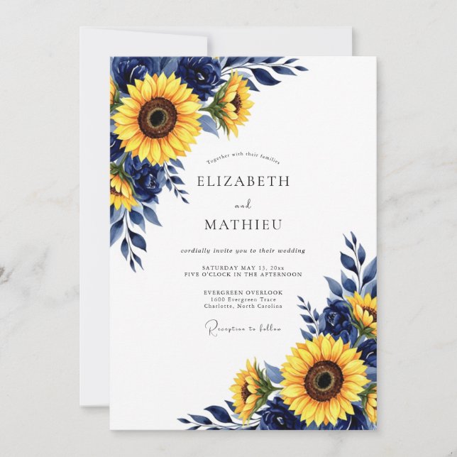 Navy Yellow Radiant Country Wedding Invitation (Front)