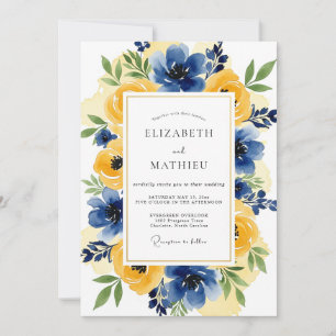 Navy Yellow Romantic Summer Wedding Invitation