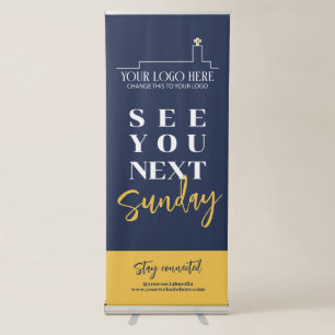 Navy Yellow See You Next Sunday Church Logo Retractable Banner