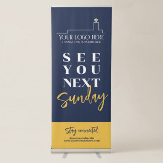 Navy Yellow See You Next Sunday Church Logo Retractable Banner