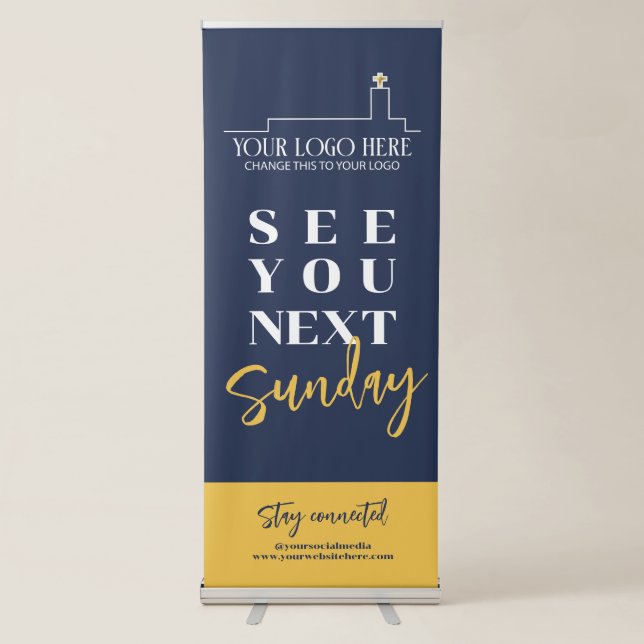 Navy Yellow See You Next Sunday Church Logo Retractable Banner (Front)