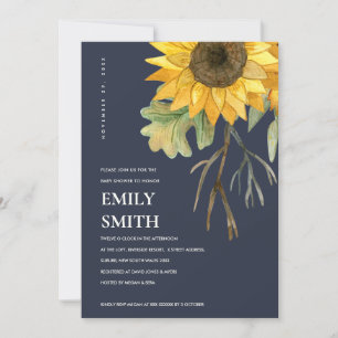 NAVY YELLOW SUNFLOWER FLORAL BABY SHOWER INVITE