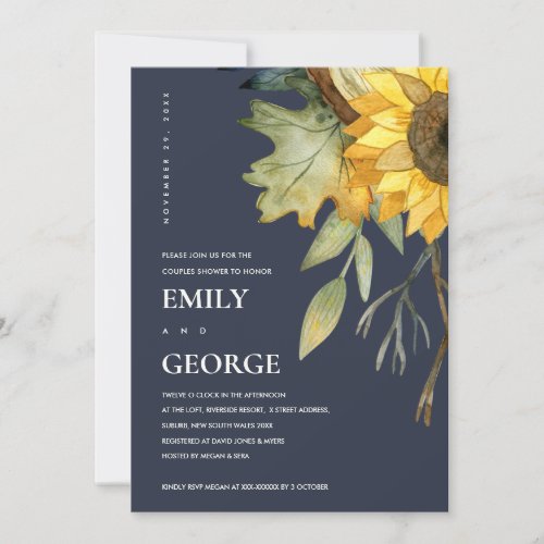 NAVY YELLOW SUNFLOWER FLORAL COUPLE SHOWER CARD
