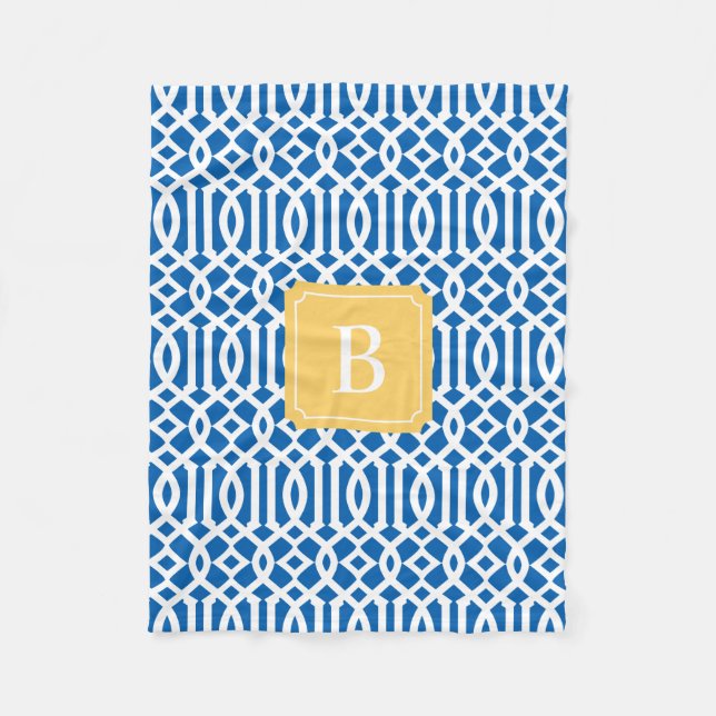 Navy & Yellow Trellis | Fleece Blanket (Front)