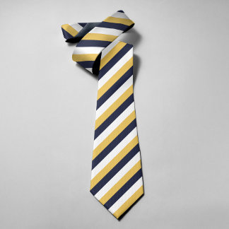 Navy Yellow White Stripes Classic Elegant Wedding Neck Tie