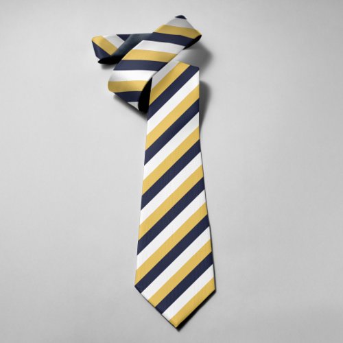 Navy Yellow White Stripes Classic Elegant Wedding Neck Tie