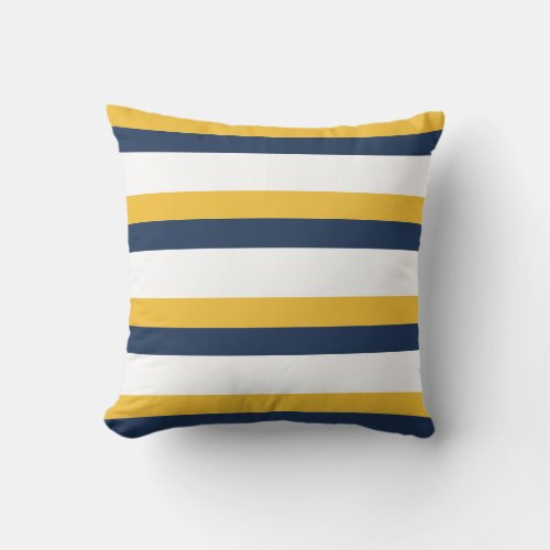 Navy Yellow White Stripes Pattern Throw Pillow