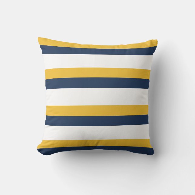 Navy Yellow White Stripes Pattern Throw Pillow (Front)
